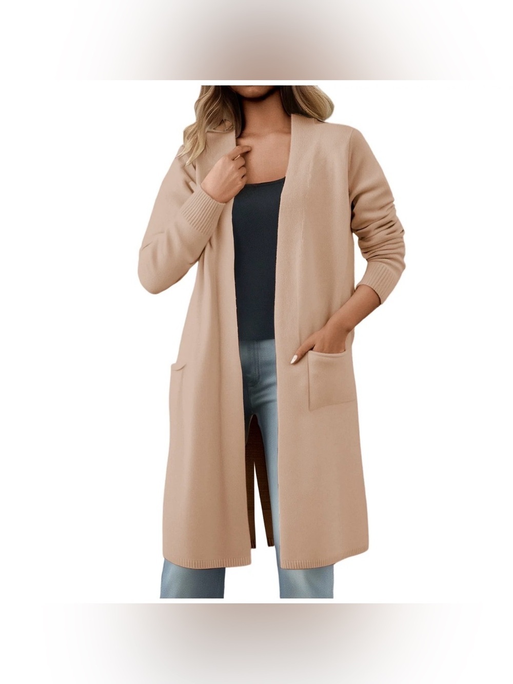 Debut Lounge Midi Cardigan with Pockets - Natural Brown